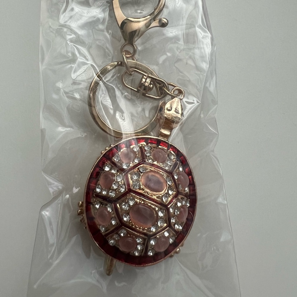 Turtle Keychain/Handbag Keychain with Pink and Red Accents
